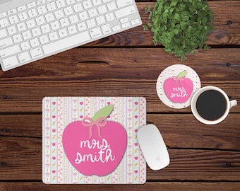 DIGITAL FILE Coquette Bow Teacher School Mouse Pad and Coaster Desk Set Sublimation Design