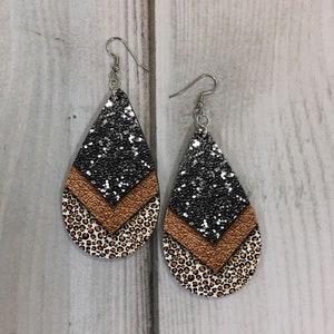 DIGITAL FILE Copper Leopard Print Glitter and Leather Look Drop Earring Sublimation Design