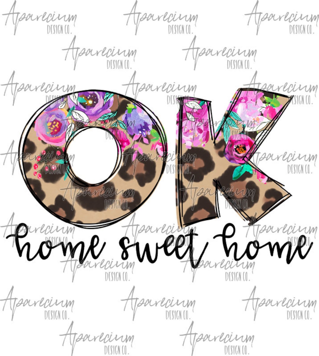 DIGITAL FILE Floral and Leopard Print Oklahoma State Abbreviation Home