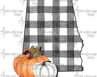 DIGITAL FILE Fall Pumpkin Black and White Buffalo Plaid Alabama Sublimation Design