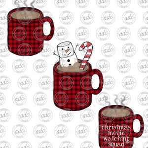 DIGITAL FILE Buffalo Plaid Hot Cocoa Hot Chocolate Mug Christmas Sublimation Design Bundle