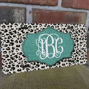 DIGITAL FILE Leather White Leopard Print With Turquoise License Plate Sublimation Template