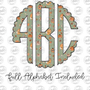DIGITAL FILE Retro Hippy Fall Pumpkin Monogram Alphabet Bundle Sublimation Design