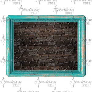 DIGITAL FILE Turquoise and Chicken Wire Chippy Paint Frame Sublimation Design
