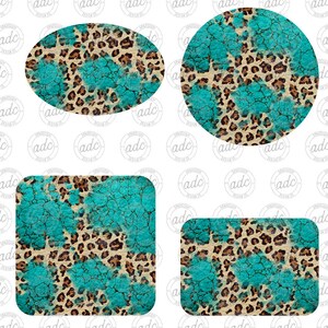 DIGITAL FILE Leopard Print and Turquoise Leather Look Patch Sublimation Design Bundle