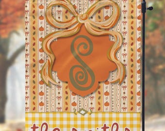 DIGITAL FILE Coquette Bow Fall Pumpkin and Leaves Garden Flag Sublimation Template