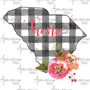 DIGITAL FILE Floral Black and White Buffalo Plaid South Carolina Home Sublimation Design