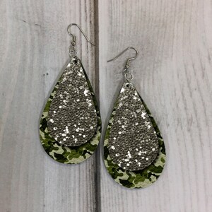 DIGITAL FILE Camo Glitter and Leather Look Drop Earring Sublimation Design