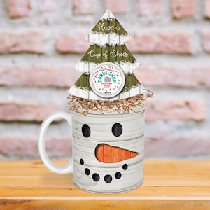 DIGITAL FILE Wooden Snowman Full Wrap Mug and Christmas Tree Coffee Pod Holder Sublimation Design