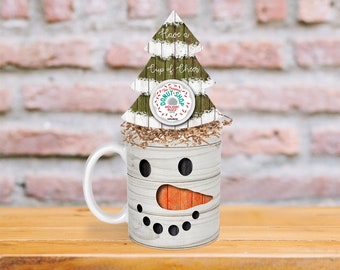DIGITAL FILE Wooden Snowman Full Wrap Mug and Christmas Tree Coffee Pod Holder Sublimation Design