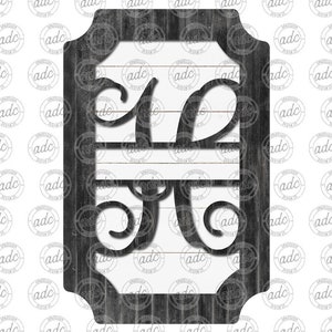 ARQUIVO DIGITAL Letra H Fancy Shaped Split Monograma Fita Suporte Porta Cabide Design de Sublimação