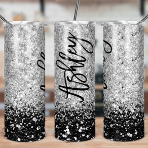 FICHIER NUMÉRIQUE Conception de sublimation Skinny Tumbler noir et argent