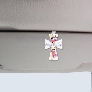 DIGITAL FIL Välsigna denna bil Blommig korsformad bilvisirklämma sublimeringsdesign