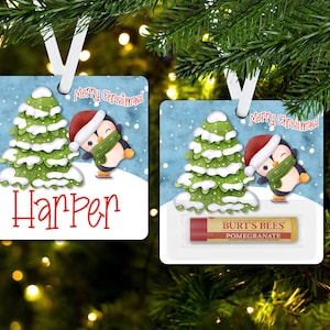 DIGITAL FILE Snowy Penquin Square Chaplip Holder Ornament Sublimation Template
