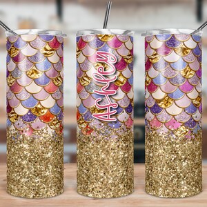 DIGITAL FILE Gold Glitter Mermaid Scale Skinny Tumbler Sublimation Design