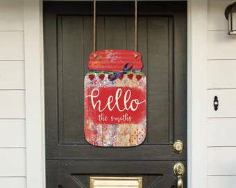 DIGITAL FILE Shabby Chic Wooden Strawberry Floral Mason Jar Door Hanger Sublimation Design