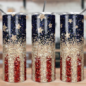 DIGITAL FILE Red White and Blue Vintage Glitter Skinny Tumbler Sublimation Design