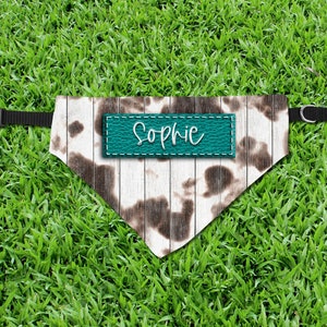 DIGITAL FILE Turquoise Leather and Cow Print Pet Bandana Sublimation Template