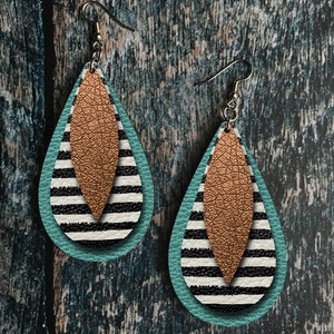DIGITAL FILE Turquoise, Copper, and Striped Leather Drop Earring Sublimation Design