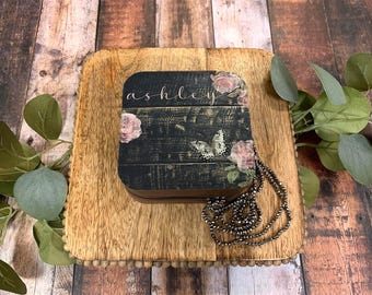DIGITAL FILE Black Wooden Floral Jewelry Box Sublimation Template