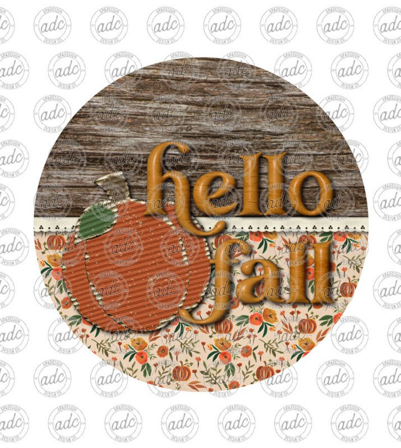DIGITAL FILE Retro Hello Fall Round Door Hanger Sublimation Design - Etsy