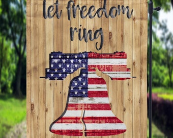 ARCHIVO DIGITAL Let Freedom Ring Campana de la Libertad de Madera Bandera Estadounidense Plantilla de Sublimación de Bandera de Jardín