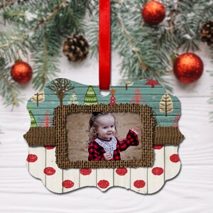 DIGITAL FILE Wooden Polka Dots and Christmas Tree with Burlap Photo Ornament Sublimation Template