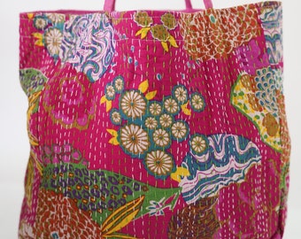 Fruit Print Printed Kantha Bag Elegant Pink Color Bohemian Bag Traditional Handmade Bag Jaipuri Ethnic Boho Bags Wholesale Bags Indian Bags