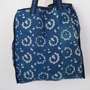 Vintage Indigo Kantha Quilt Tote Bag: Handmade Organic Cotton