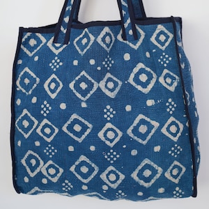 Vintage Indigo Kantha Quilt Tote Bag: Handmade Organic Cotton