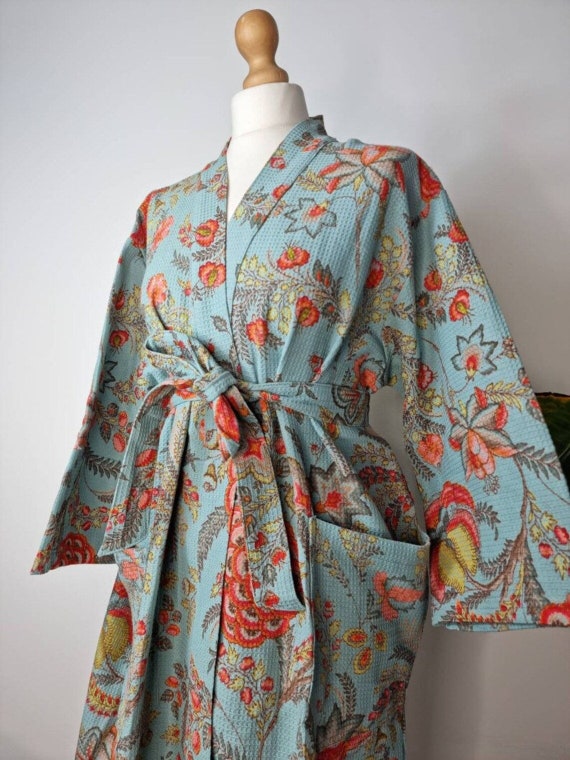 Printed Cotton Bath Robe - Floral Printed Cotton Bath Robe - Floral