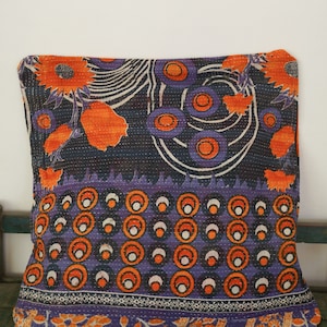 Vintage Kantha Pillow Cover: 50x50cm Bohemian Patchwork Cushion