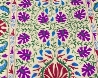 Hand Embroidered Suzani Throw Blanket: Uzbek Floral Bedspread