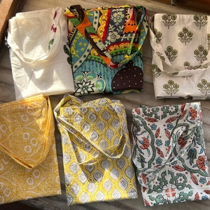 Assorted Cotton Block Print Tote Bags Handmade Designer Organic Cotton Bag Beautiful New Bag Elegant Printed Tote Bags Xmas New Year 2023
