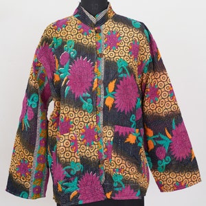 L Size Vintage Kantha Jackets Christmas Jackets Japanese Style Cotton Jacket Bohemian Handmade Jacket Vintage Unisex Patchwork Cute Jacket