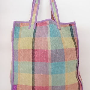 Vintage Kantha Quilted Tote Bag: Handmade Organic Cotton Accessory
