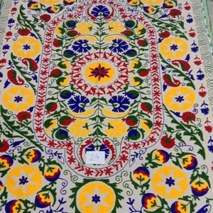 Hand Embroidered Cotton Suzani Throw: Uzbek Floral Wall Hanging