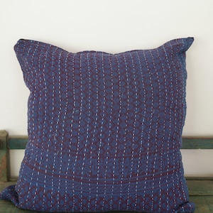 Vintage Kantha Quilted Cushion Cover: 50x50cm Bohemian Pillow