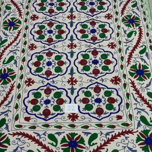 Hand Embroidered Cotton Suzani Throw: Uzbek Floral Wall Hanging