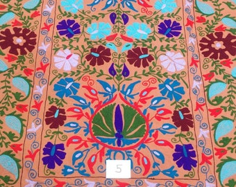 Hand Embroidered Cotton Suzani Throw Blanket: Uzbek Floral Bedspread