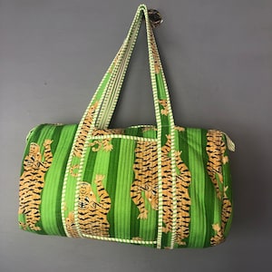 Blockprint Cotton Quilted Weekender Bag: Large Travel Duffle