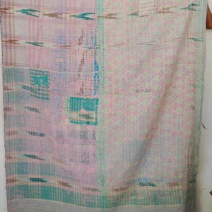 Vintage Kantha Quilt Handmade Indian Cotton Throw Reversible Patchwork Blanket