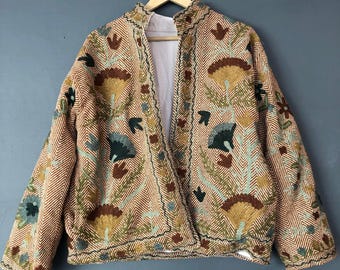 Handmade Cotton Suzani Jacket: Embroidered Kimono Robe