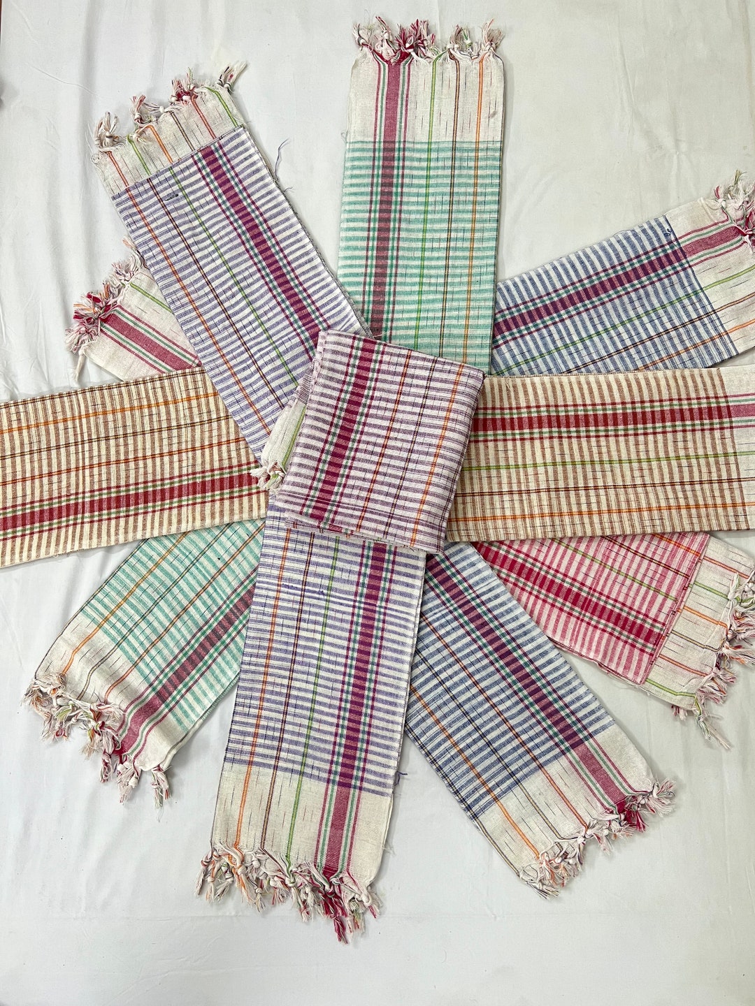 162x75cm Multi Color Lot of Indian Gamcha Towels, Khadi Bath Towels ...