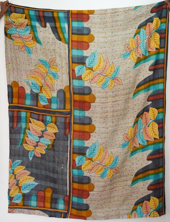 Courtepointe 100x190cm - FAIT MAIN en FRANCE - coton indien et velours