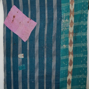 Soft Vintage Kantha Quilt Indian Handstitched Floral Bedspread Bohemian Sofa Throw