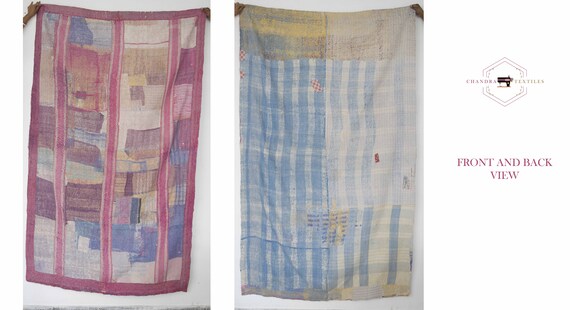 Vintage Kantha Handmade Bedspread Indian Quilt Cotton Blanket Gudari Ralli Throw