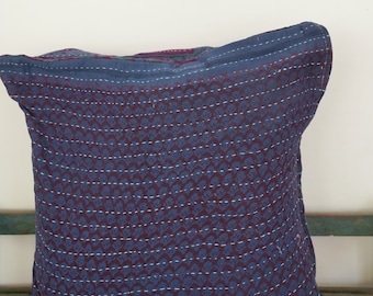 Vintage Kantha Cushion Cover: 50x50cm Bohemian Pillow, Handmade