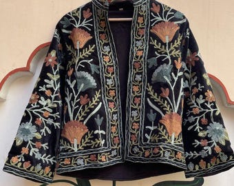 Heritage Velvet Suzani Jacket | Handmade Embroidered Coat – Artisan Embroidered Outerwear