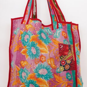 Vintage Kantha Tote Bag: Handmade Quilted Organic Cotton